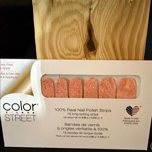 Color Street PEONY GLEE peach with sparkly glitter dry Nail Polish strip